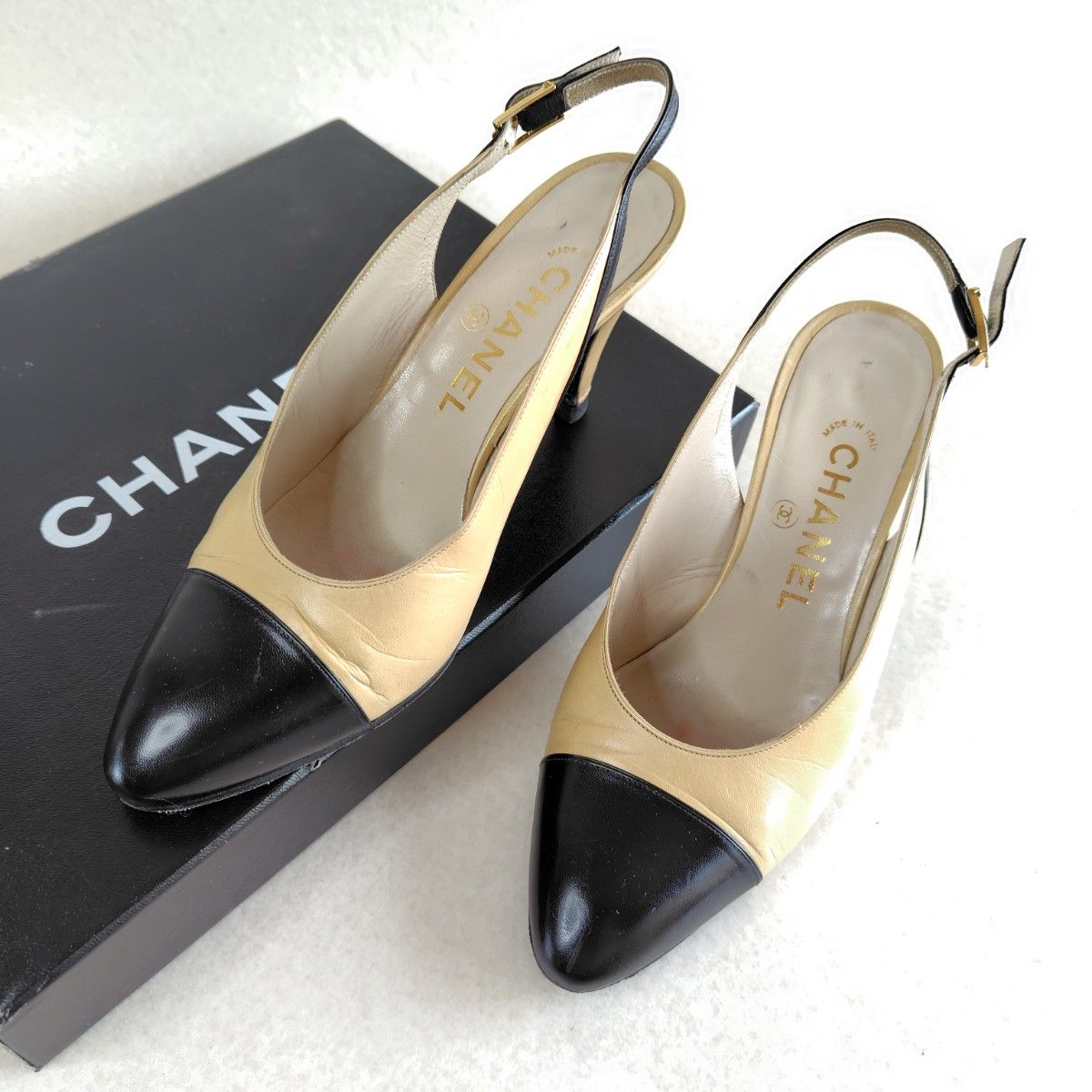 CHANEL シャネル パンプス 21 5cm スリングバック バイカラー CHANEL シャネル パンプス 21 5cm スリングバック バイカラー