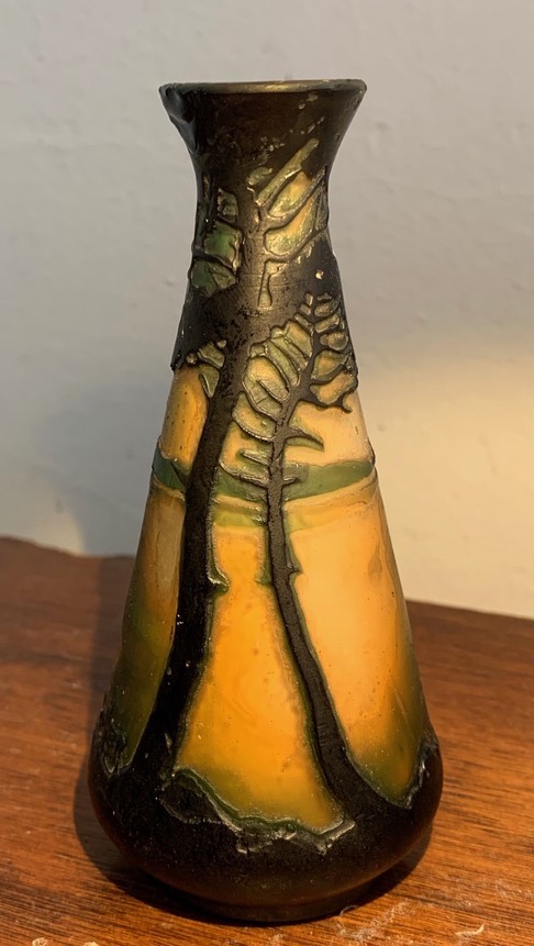 ミューラー兄弟　風景を描いたアンティークガラス花瓶　本物