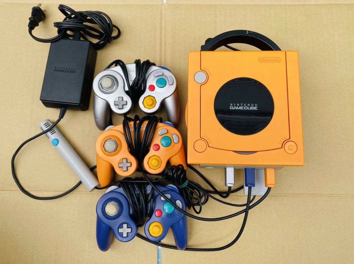 【1円スタート】【セット商品】Nintendo 任天堂 GAMECUBE ゲームキューブ オレンジ コントローラー3個 アダプター DOL-001(JPN) 日本製の画像2