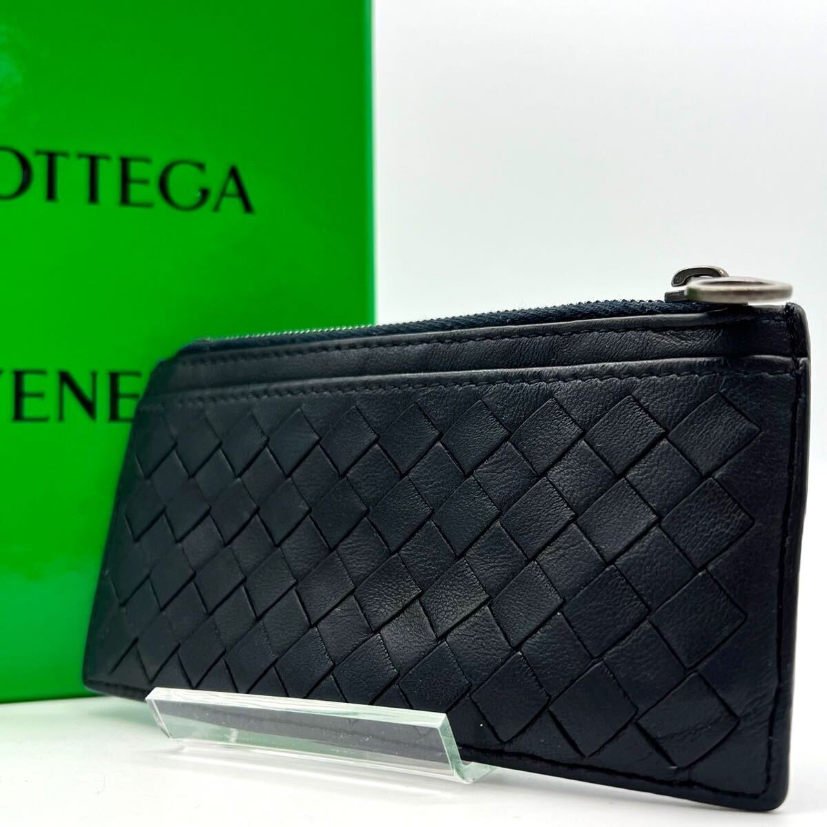 2289現行希少● BOTTEGAVENETA ボッテガヴェネタ フラグメントケース コンパクトウォレット 財布 小銭入れ カード イントレチャート レザーの画像1