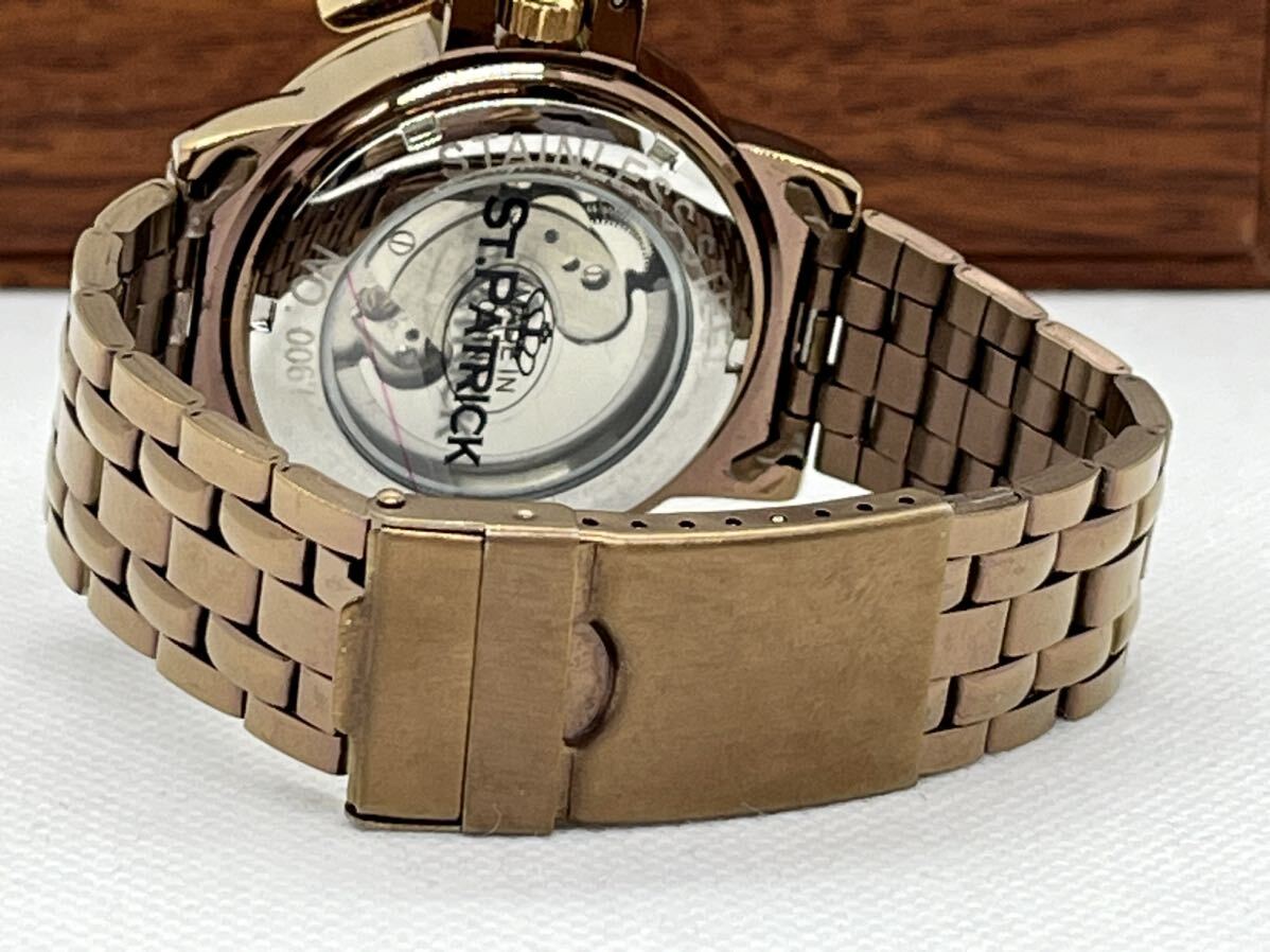 ◆稼働品【 ST.PATRICK 】腕時計・No.0067・ゴールドカラー・文字盤レッド系・セントパトリック・サン＆ムーン・機械式・自動巻・メンズの画像8