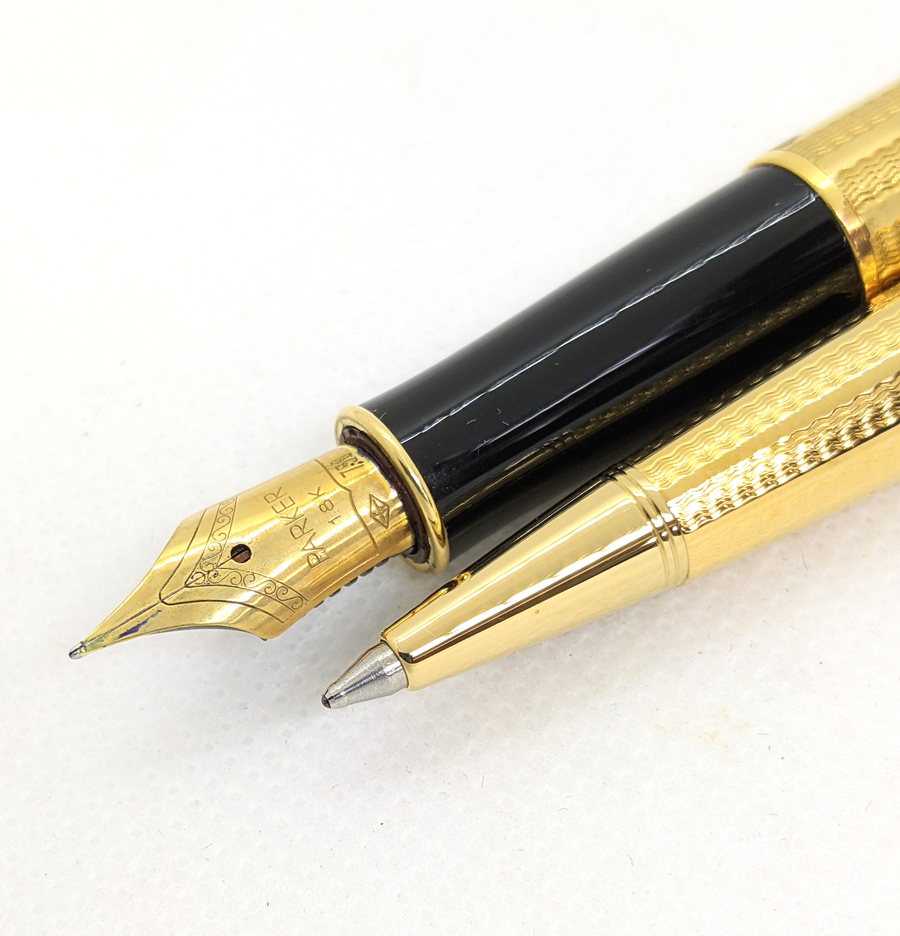 ◆【筆記用具セット】パーカー PARKER ソネット 万年筆 ボールペン ペン先 18K 750 ペン軸 ゴールド ネーム刻印有り 箱付の画像5