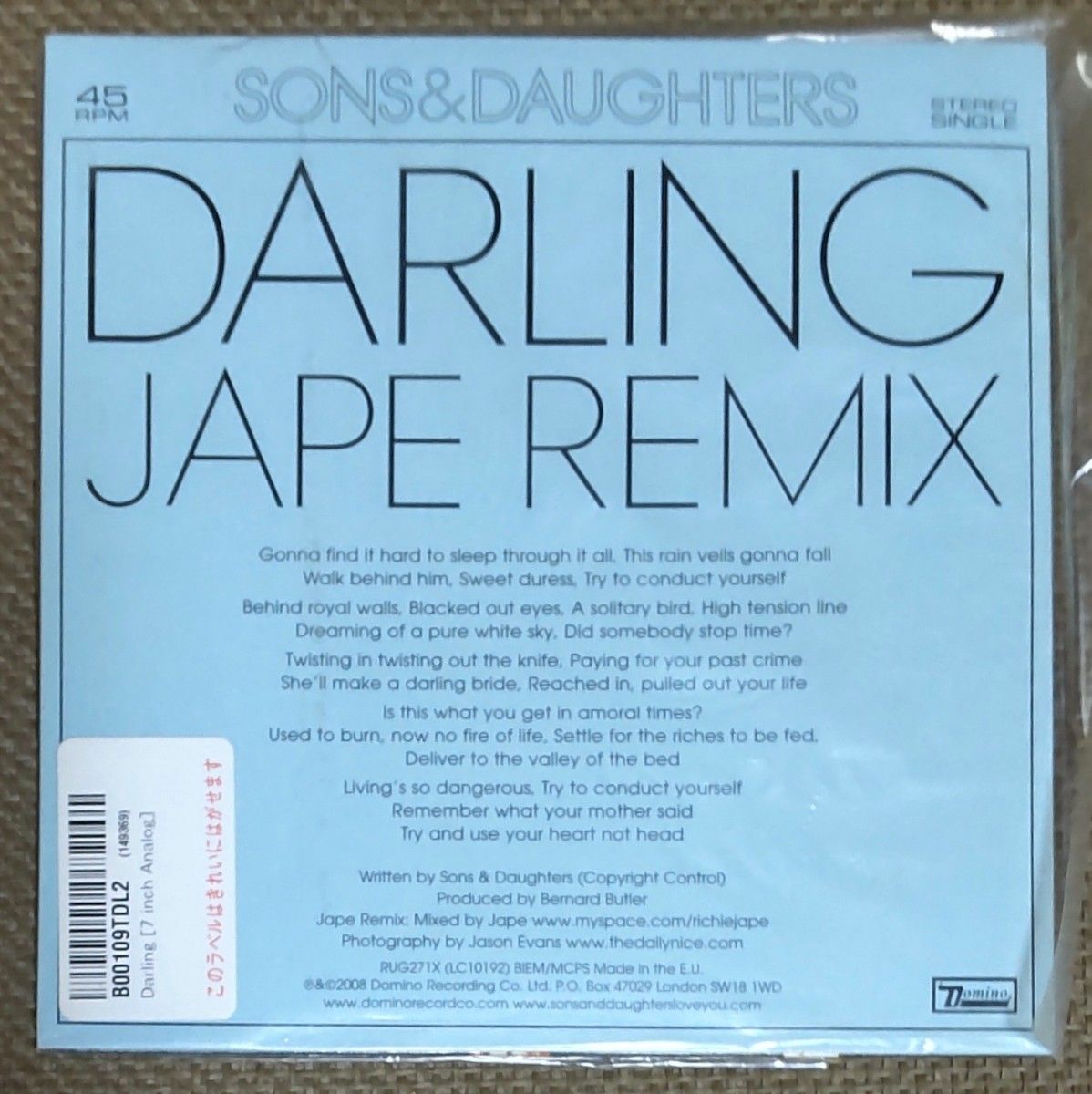 Sons ＆ Daughers - Darling レコード (7inchシングル) UK盤