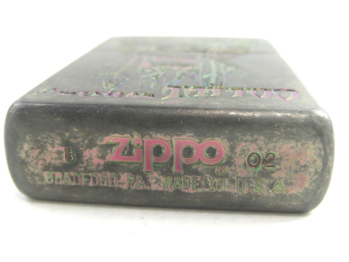 ♪ZIPPO ジッポー AMERICAN TATTOO ドクロ 骸骨 ケース付き♪火花のみ 中古ジャンク品の画像4