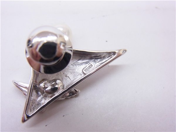 ◎ アクセサリー ◎ ピンバッジ 約6.0g 富士山 鳥 フェイクパール SILVER刻印 ◎USEDの画像4