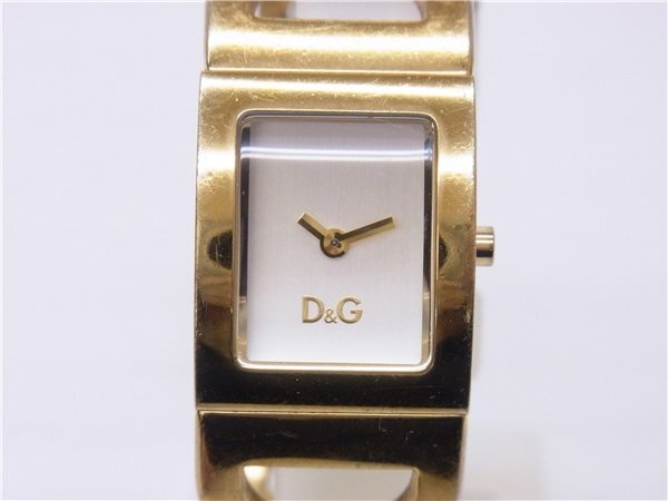 * DOLCE&GABBANA * Dolce and Gabbana quartz D&G Logo breath bangle Gold square battery replaced operation goods *USED