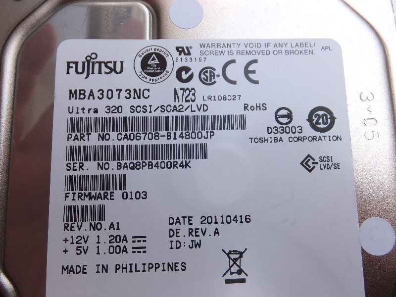  new goods unused goods FUJITSU MBA3073NC 73.4GB ULTRA320 SCSI 80Pin 15K rotation operation screen have..