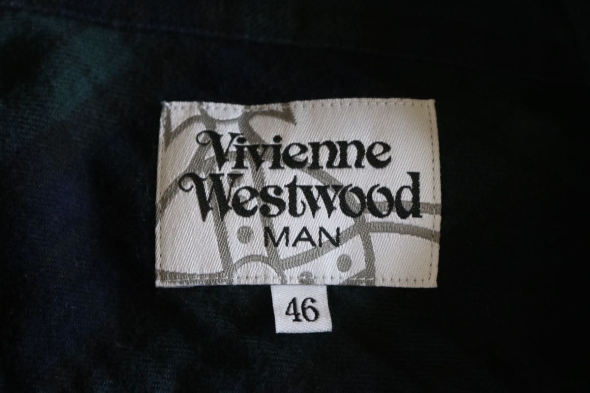 【vivienne westwood】長袖シャツ　チェック　ロゴ刺繍　紺　M★