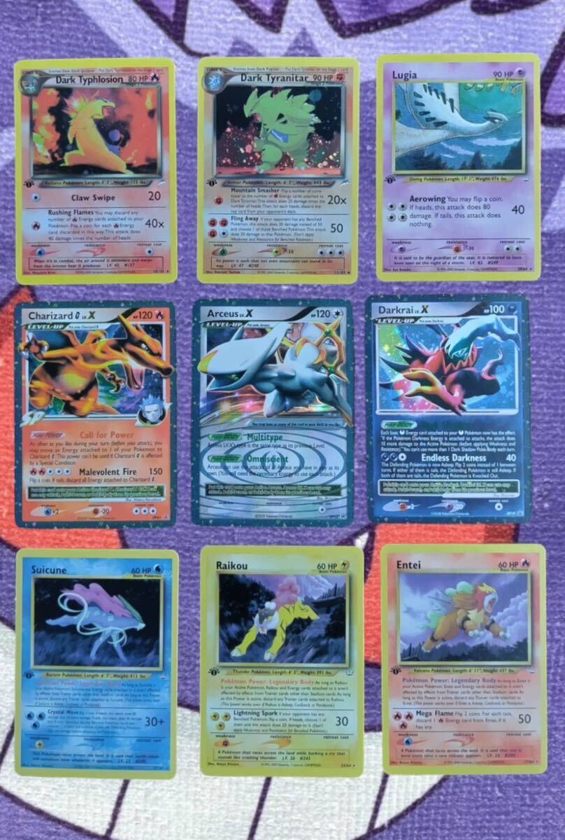 ☆ポケモンカード海外版Charizardリザードン Dark Tyranitar Lugia Suicune Entei 9枚セットpokmon tradingcard game BasePSA eカード 英語の画像1