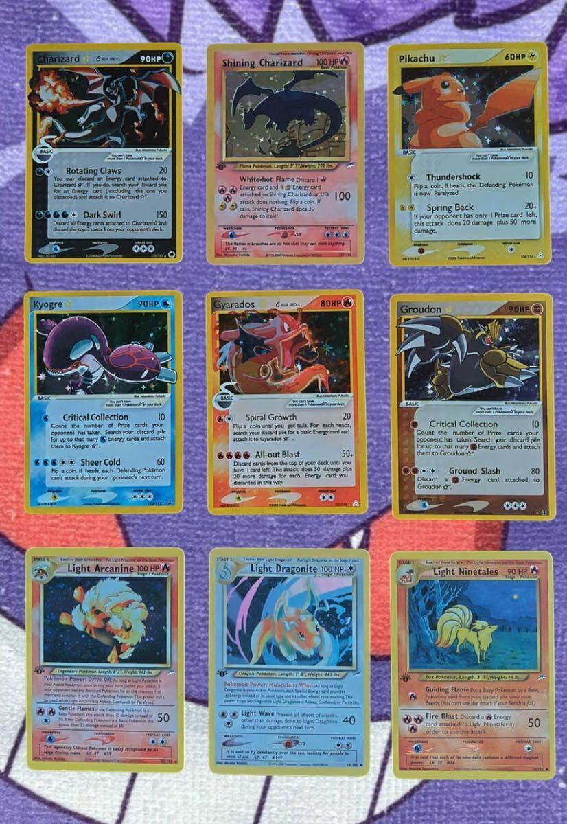 ☆ポケモンカード海外版 Shining Charizardリザードン Pikachu Gyarados 9枚セットpokmon trading card game Base PSA eカード 英語の画像1