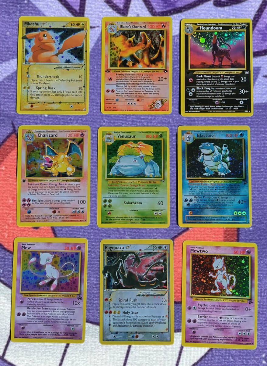 ☆ポケモンカード海外版 Charizardリザードン Pikachu 御三家 Rayquaza Mewtwo 9枚セットpokmon trading card game Base PSA eカード 英語の画像1