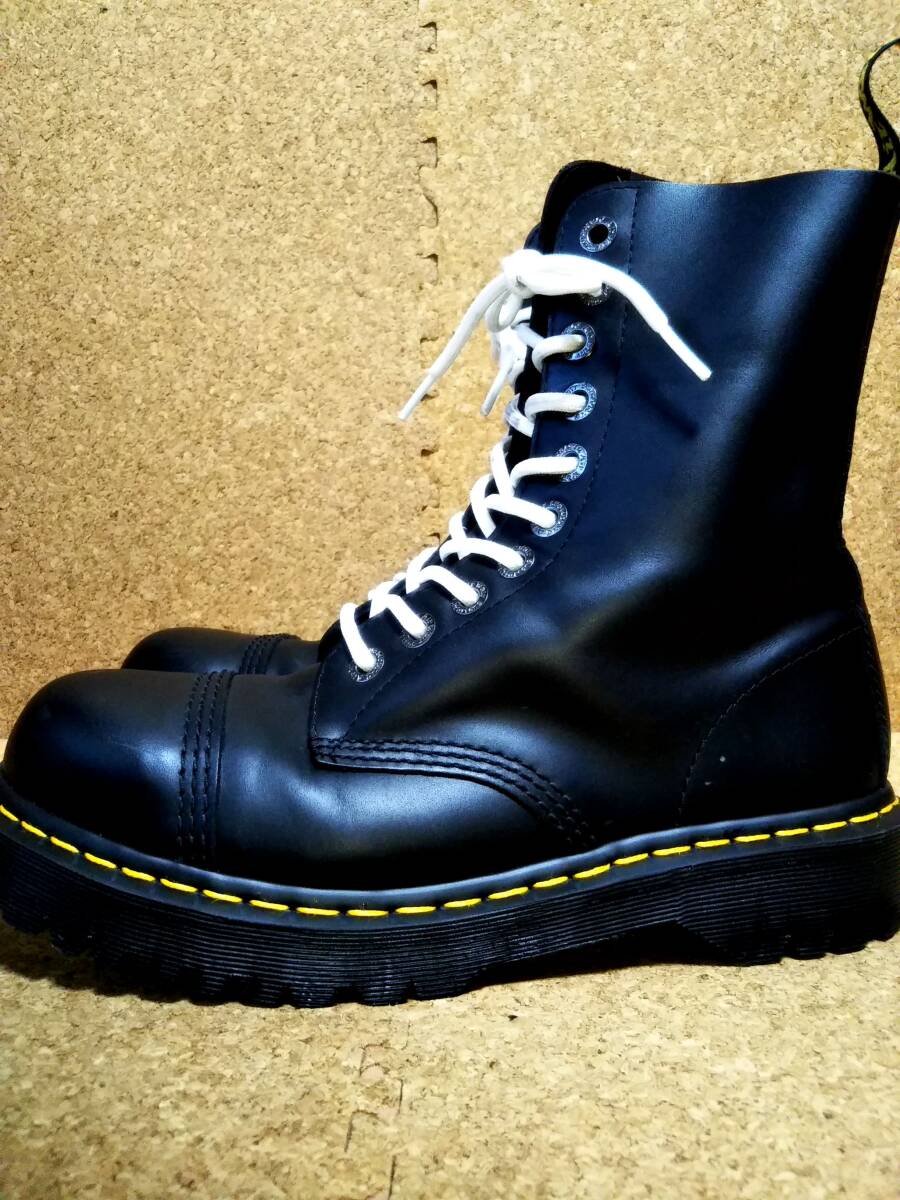 【Dr.MARTENS】ドクターマーチン 8761 スチールトゥ10ホールブーツ UK7 (26cm ) BXB 10EYE BOOT ブラック 厚底【美品】の画像3