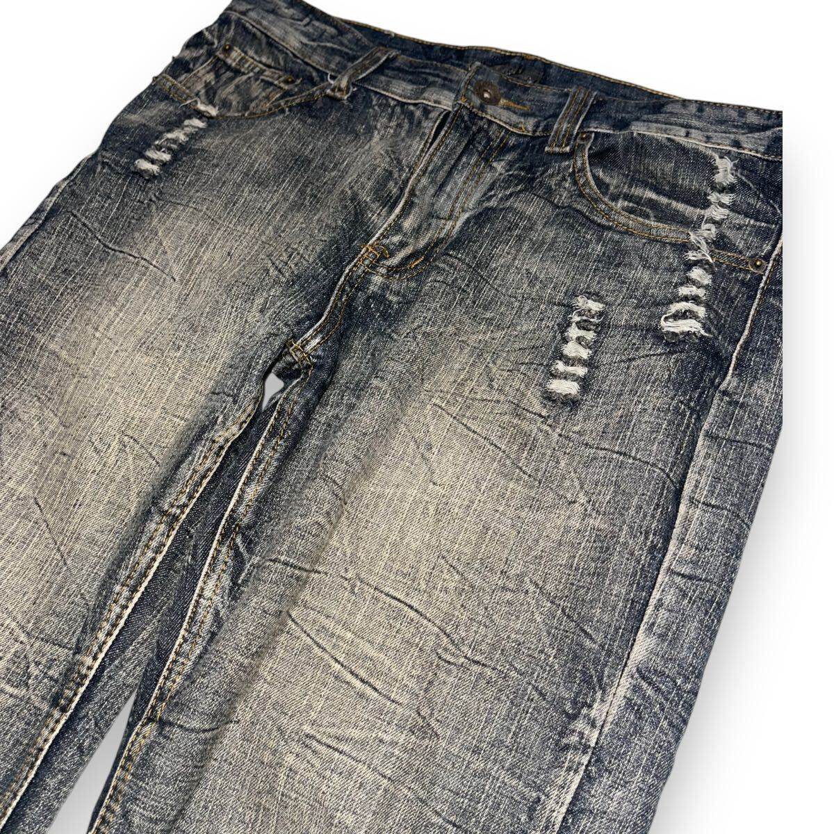 00s Japanese label denim crash grunge flare pants japan brand Y2K sick vintage damage の画像4
