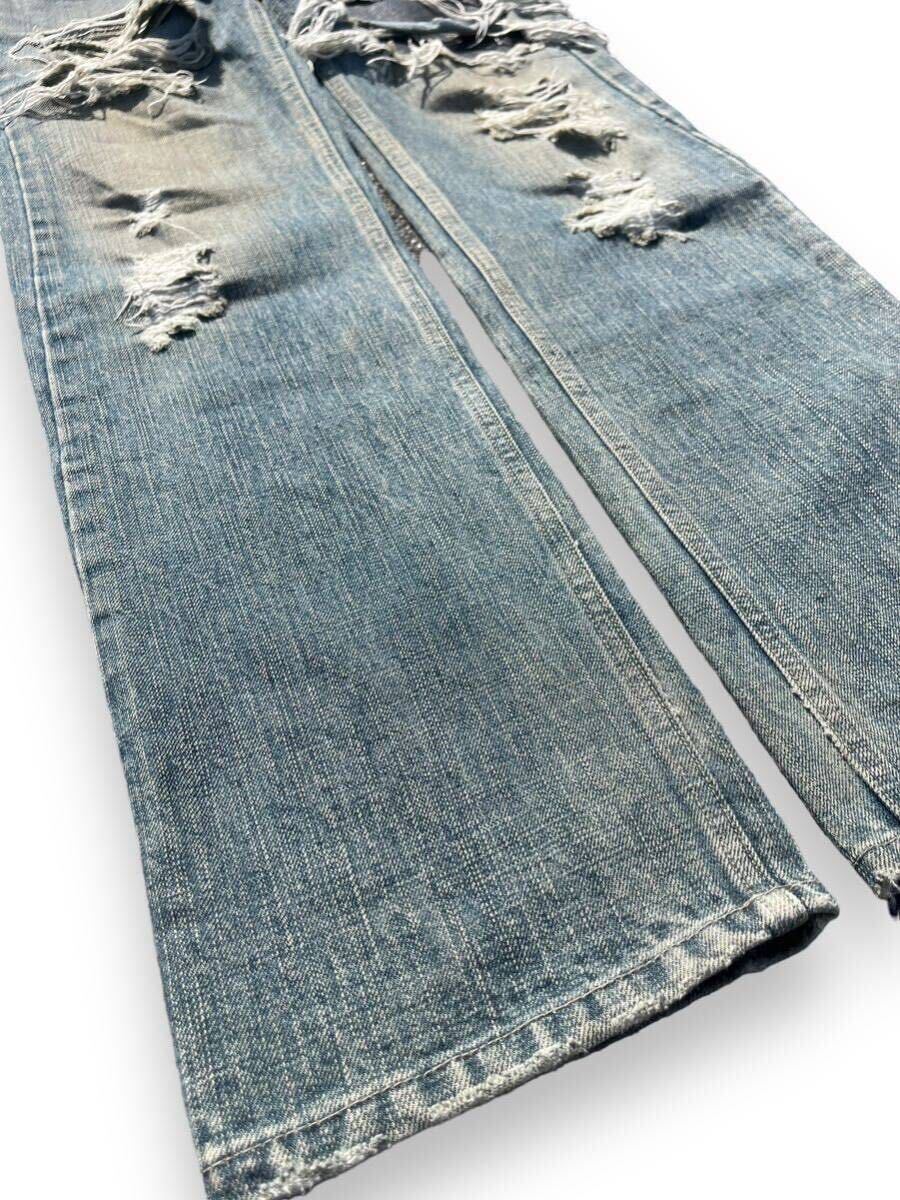 00s Japanese label the viridi Anne damage denim pants lether puch crash destroy japan brand collection archive の画像2