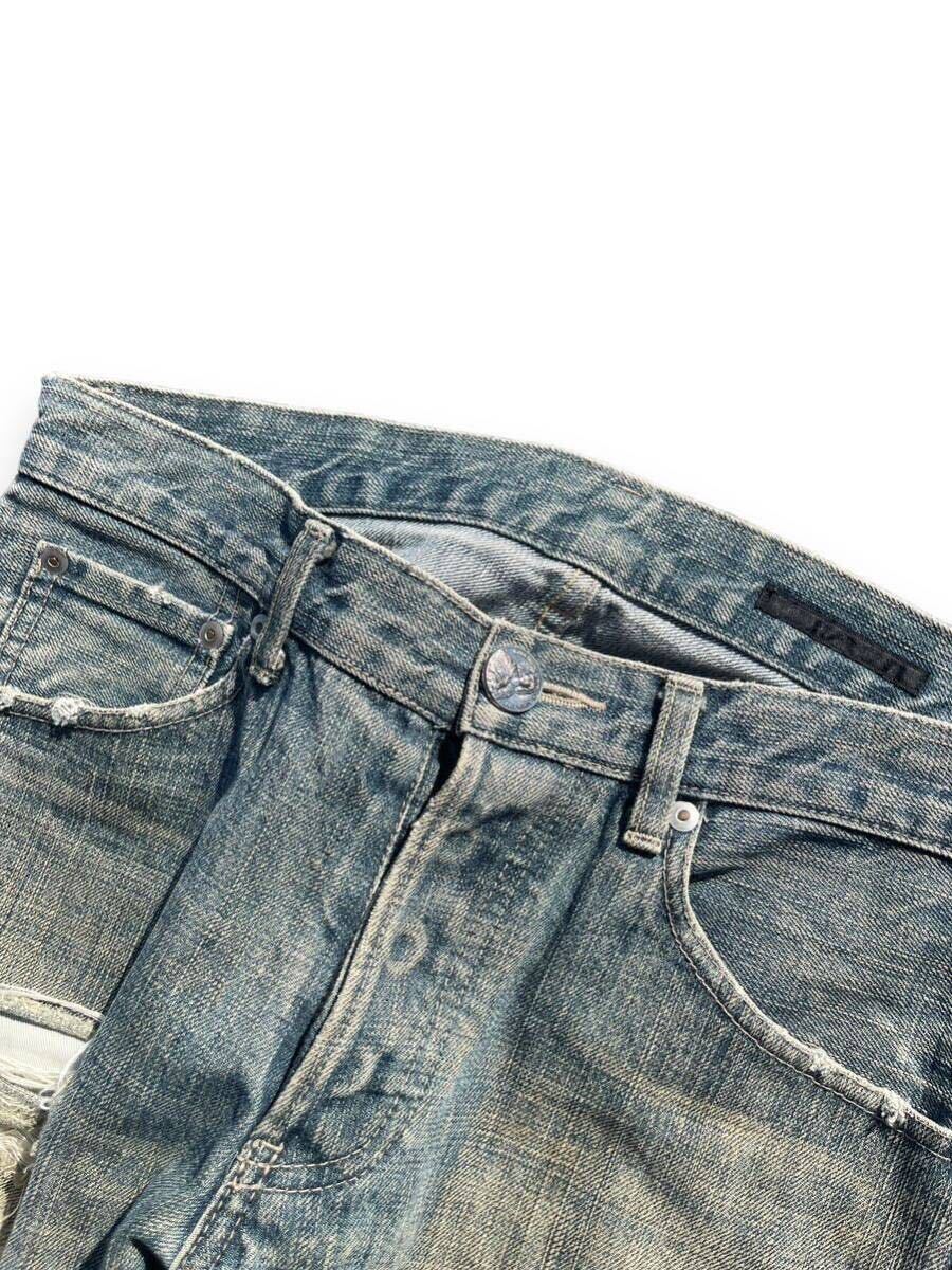 00s Japanese label the viridi Anne damage denim pants lether puch crash destroy japan brand collection archive の画像6