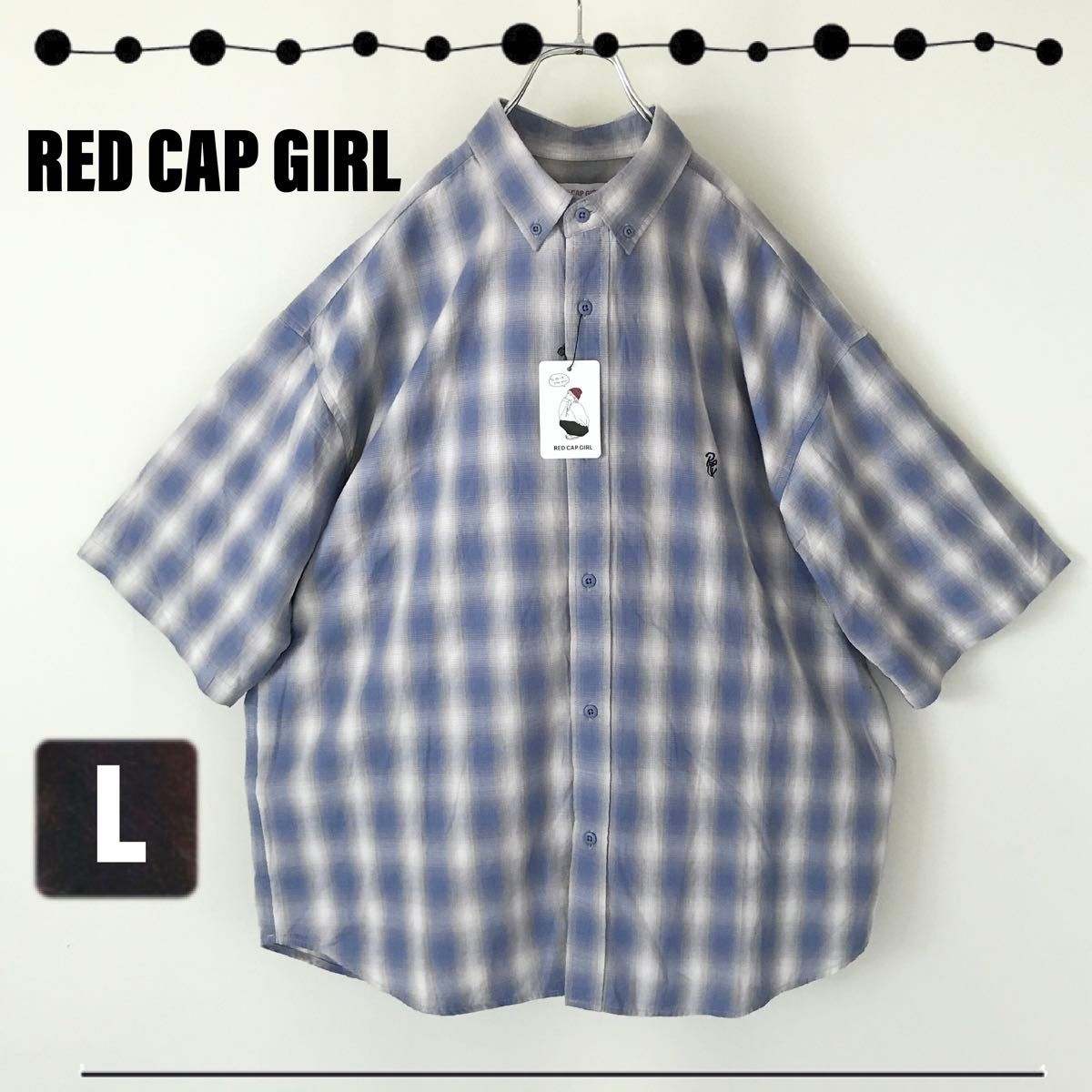 【未使用品】RED CAP GIRL/レッドキャップガール★オーバーサイズ半袖シャツ★オンブレチェック柄★ボタンダウン★メンズL