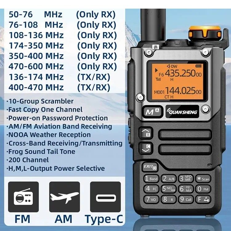 Quansheng UV-K5(8) 広帯域受信機 送信不可 USBケーブル、変換プラグ付 国際VHF、消防署活系、盗聴波メモリ