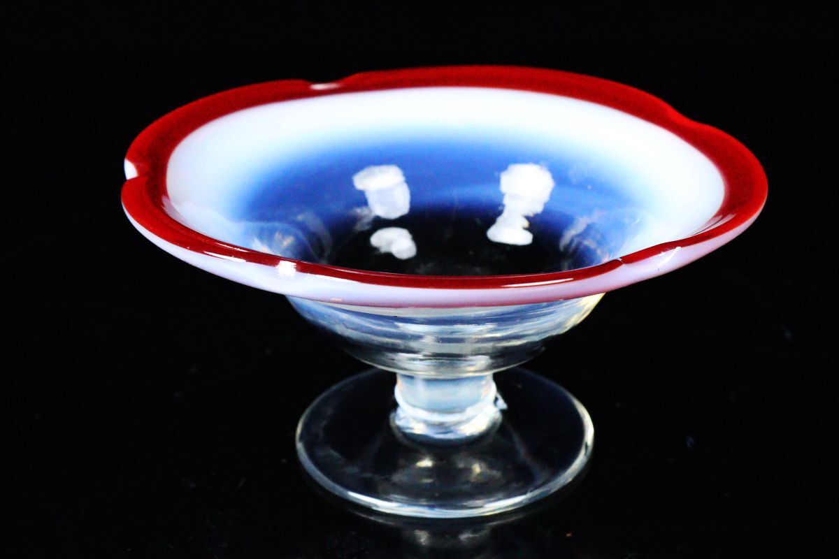 大正ガラス 氷コップ 乳白色硝子 ウランガラス アンティーク 旧家蔵出品[6373⑦e]の画像2