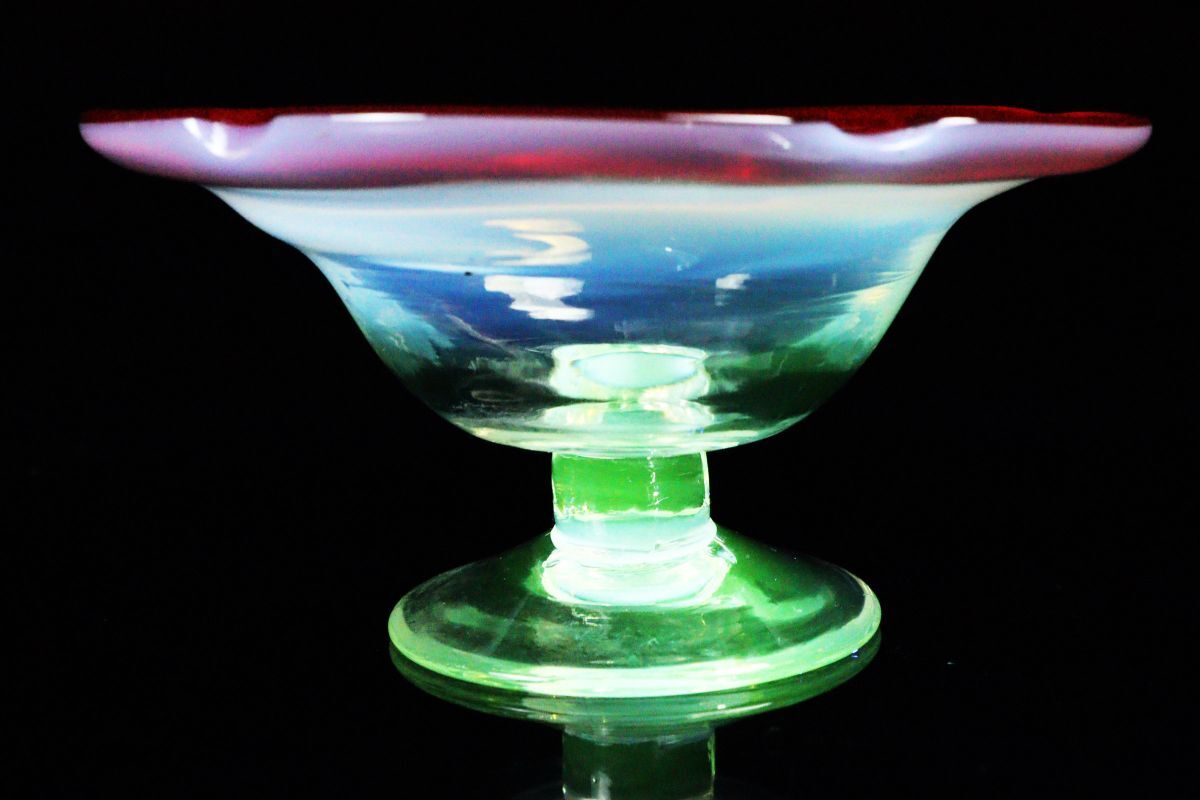 大正ガラス 氷コップ 乳白色硝子 ウランガラス アンティーク 旧家蔵出品[6373⑦e]の画像5