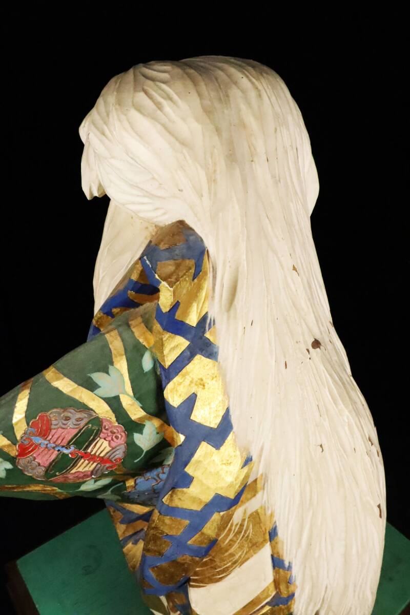 時代 仏教美術 木彫 彩色能楽人形「鏡獅子」特大高67cm 重4095g 在銘 置物 床置 寺院所蔵品[6340rp]_画像10