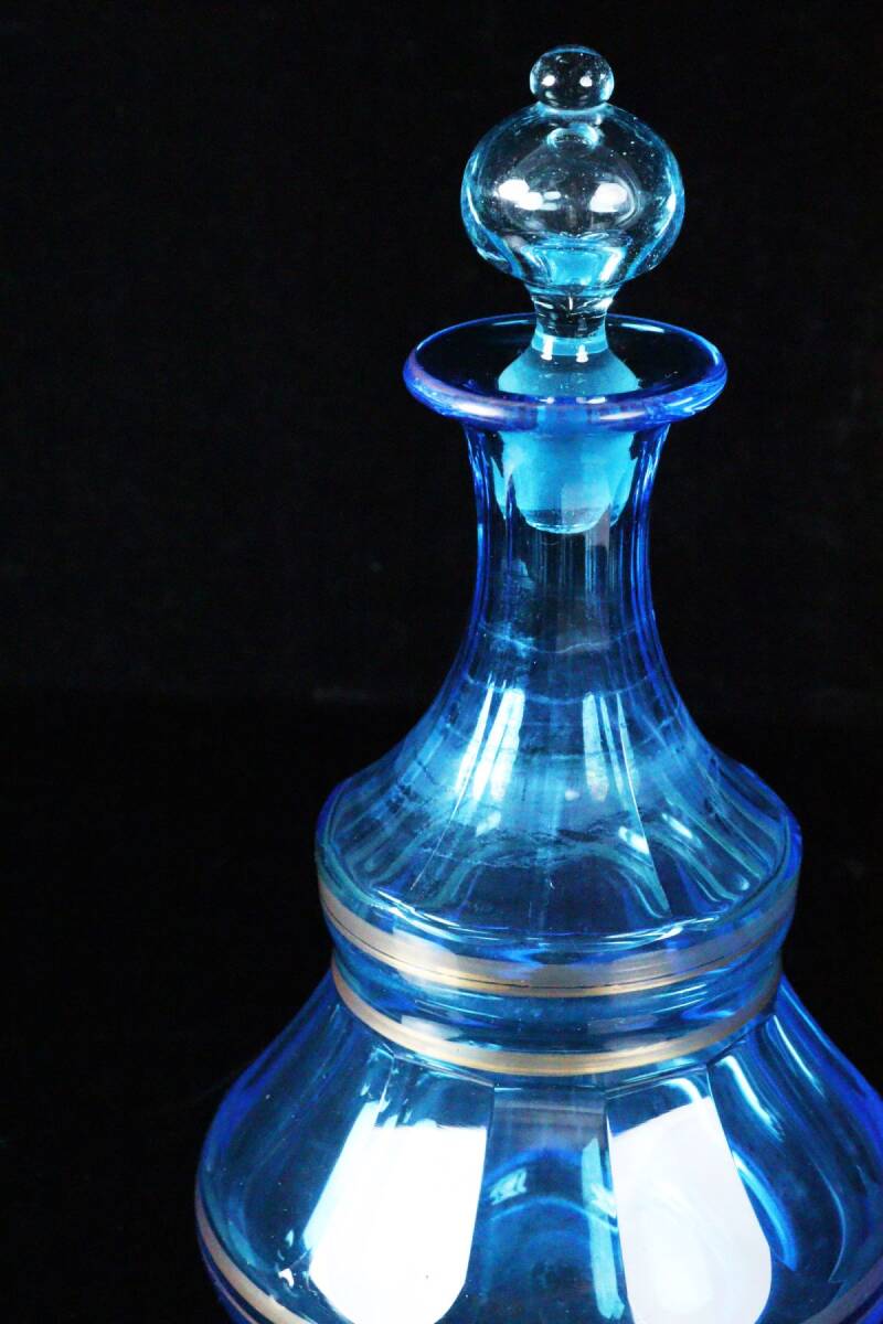 西洋アンティーク 時代ガラス ボヘミアンガラス 金彩 デキャンタ 高さ25cm コレクター収蔵品[64136e]の画像3