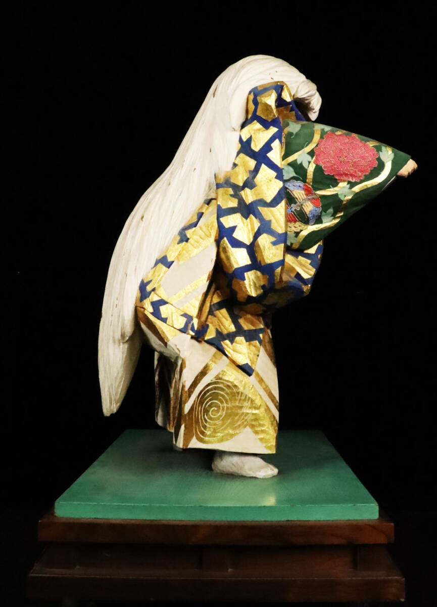 時代 仏教美術 木彫 彩色能楽人形「鏡獅子」特大高67cm 重4095g 在銘 置物 床置 寺院所蔵品[6340rp]_画像5