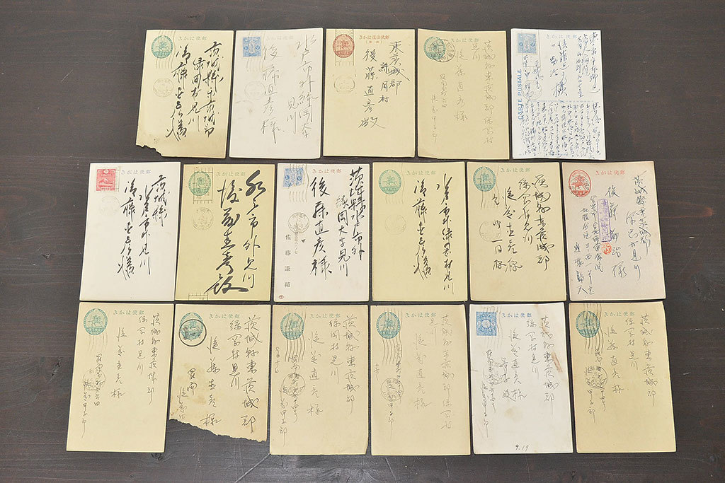★R-046781　戦前　エンタイヤ葉書17枚(大連中央、羅南、切手、消印)