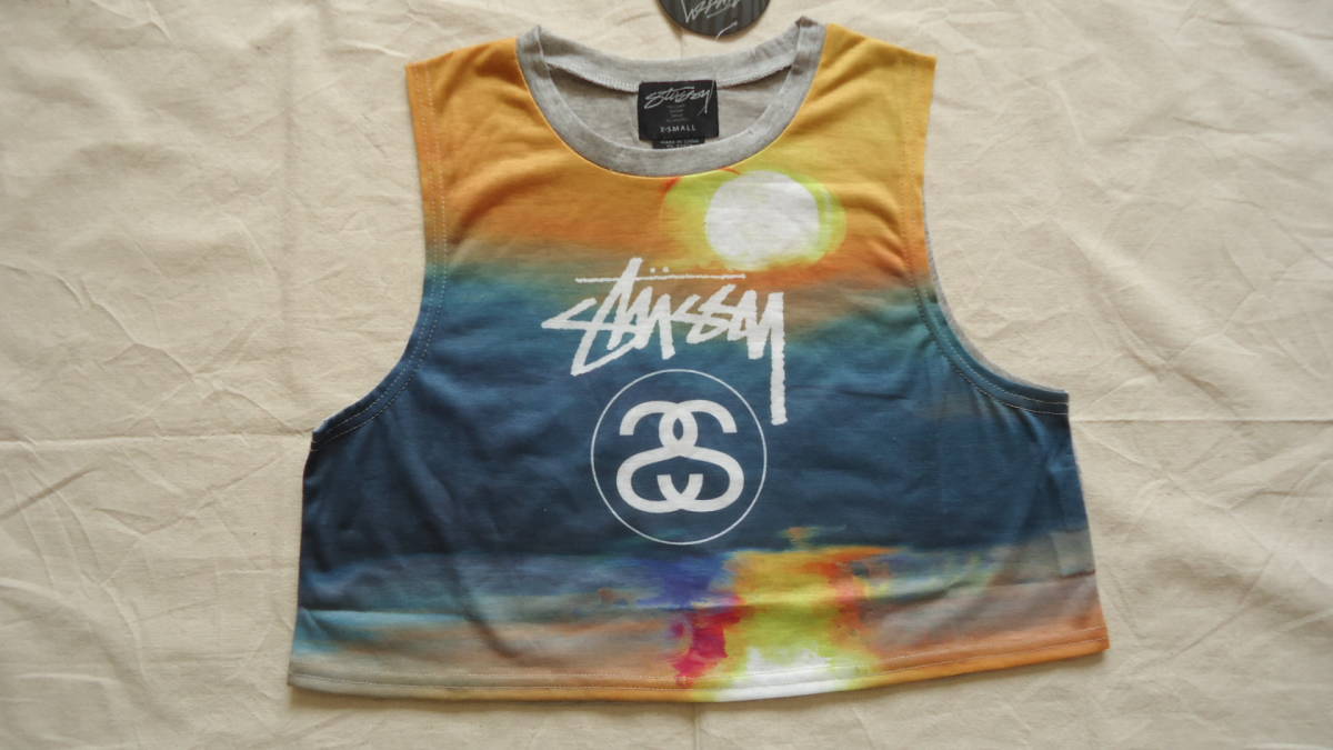 Stussy Women\'s Sunset Cropped Tank gray XS %off Stussy for women tanker NY LA LONDON TOKYO PARIS letter pack post service light 