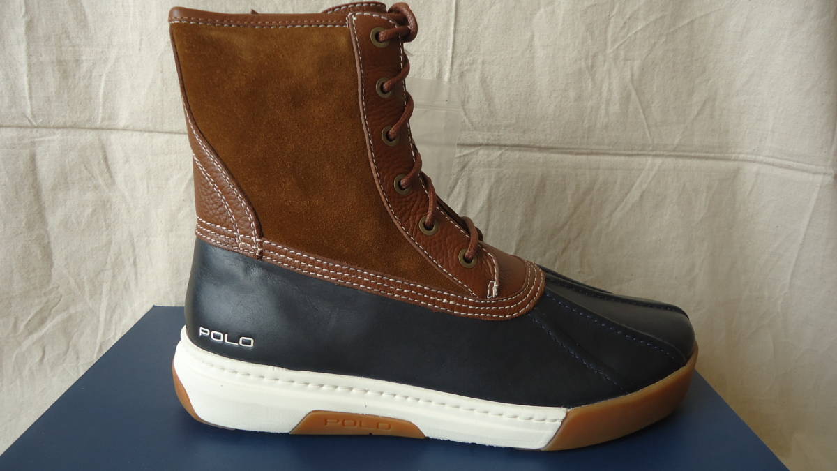 Ralph Lauren Declan Leather Duck Boot 茶/紺/白 US 8D , 26.5cm 半額以下 60%off ポロ ラルフローレン ブーツ