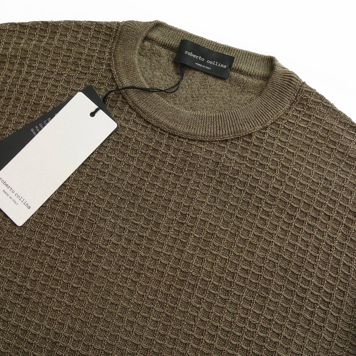 [ roberto collinaro belt collie na] new goods spring summer thing cotton screw course thermal braided crew neck knitted olive 50 39,600 jpy L XL