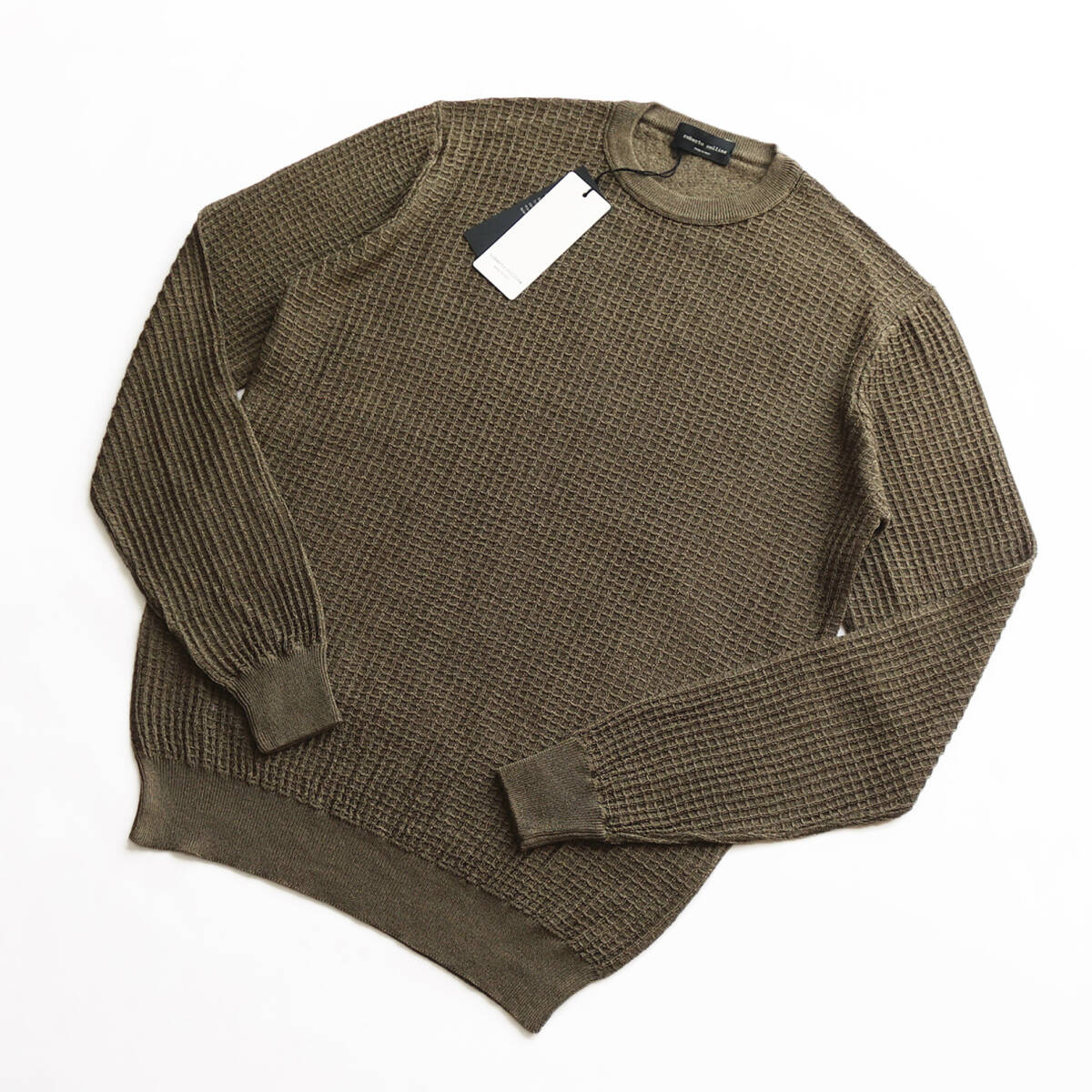 [ roberto collinaro belt collie na] new goods spring summer thing cotton screw course thermal braided crew neck knitted olive 50 39,600 jpy L XL