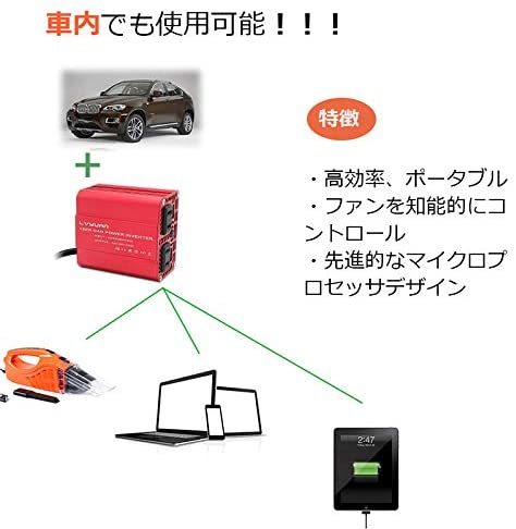 新品 修正波　インバーター DC12 VAC100V 150W シガーソケット コンセント USB 2 ポート ACコンセント 車中泊グッズ スマホ充電 小型LVYUAN