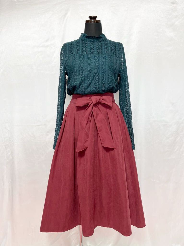 top and bottom set * total race long sleeve cut and sewn * common common frill. .. collar . pretty **. origin . back .. feeling equipped × gathered skirt * ribbon belt attaching 