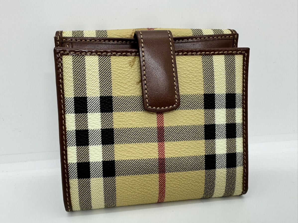 未使用保管品 美品 BURBERRY バーバリー スモールウォレット ベージュノバチェック ブラウンレザー Wホック財布 レディース 保存袋付の画像2