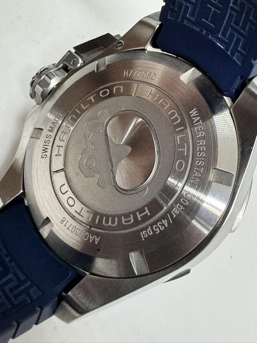 美品 HAMILTON ハミルトン カーキネイビー オープンウォーター 300ｍ H777050 デイト 青文字盤 メンズ腕時計 自動巻き 箱付の画像8