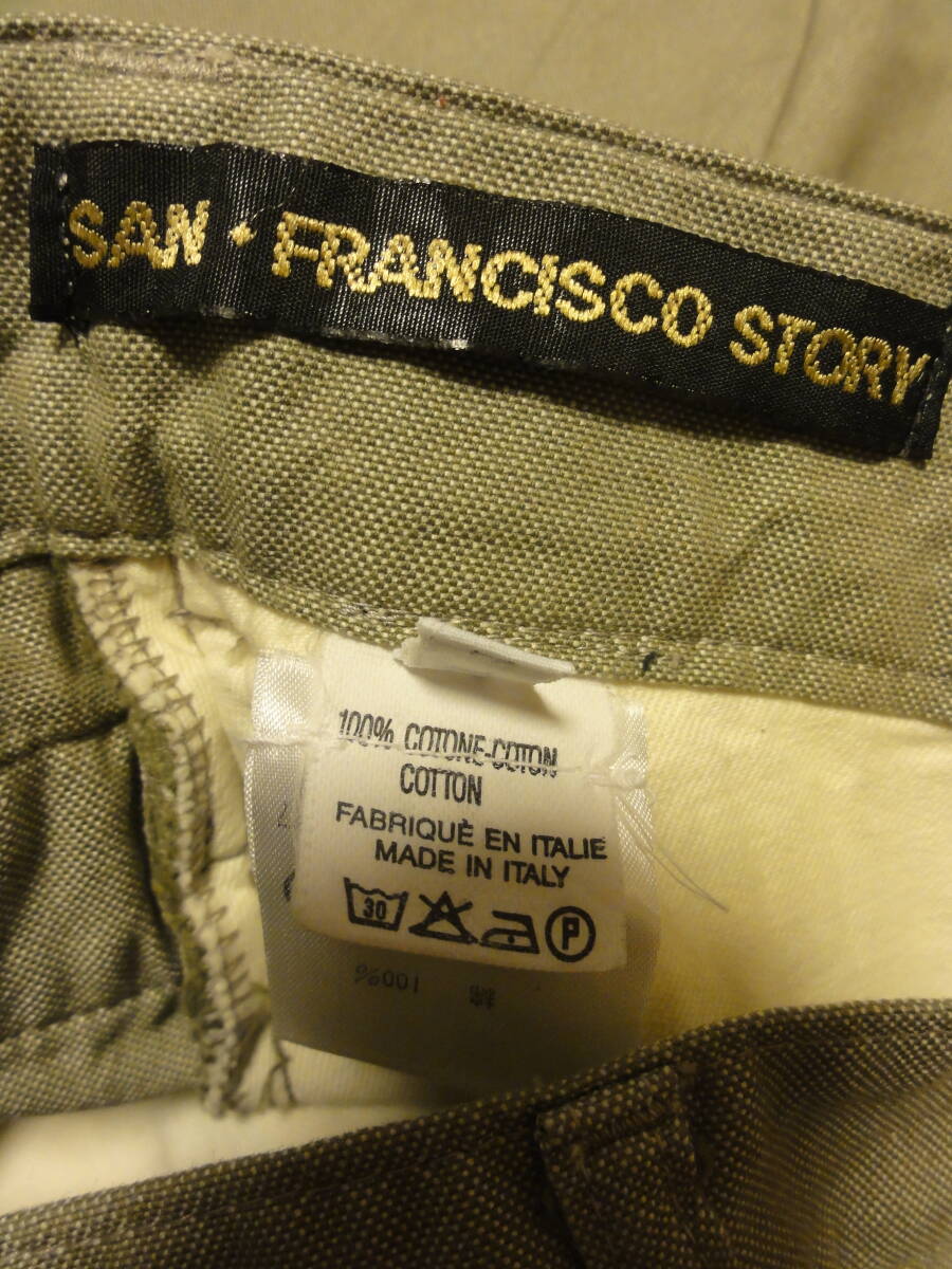 格安イタリア製未使用タグ付き・SAN FRANCISCO STORY(サンフランシスコストーリー)・カーキ系地・特大尾錠付きデザインパンツ 48 W80cm位_画像6