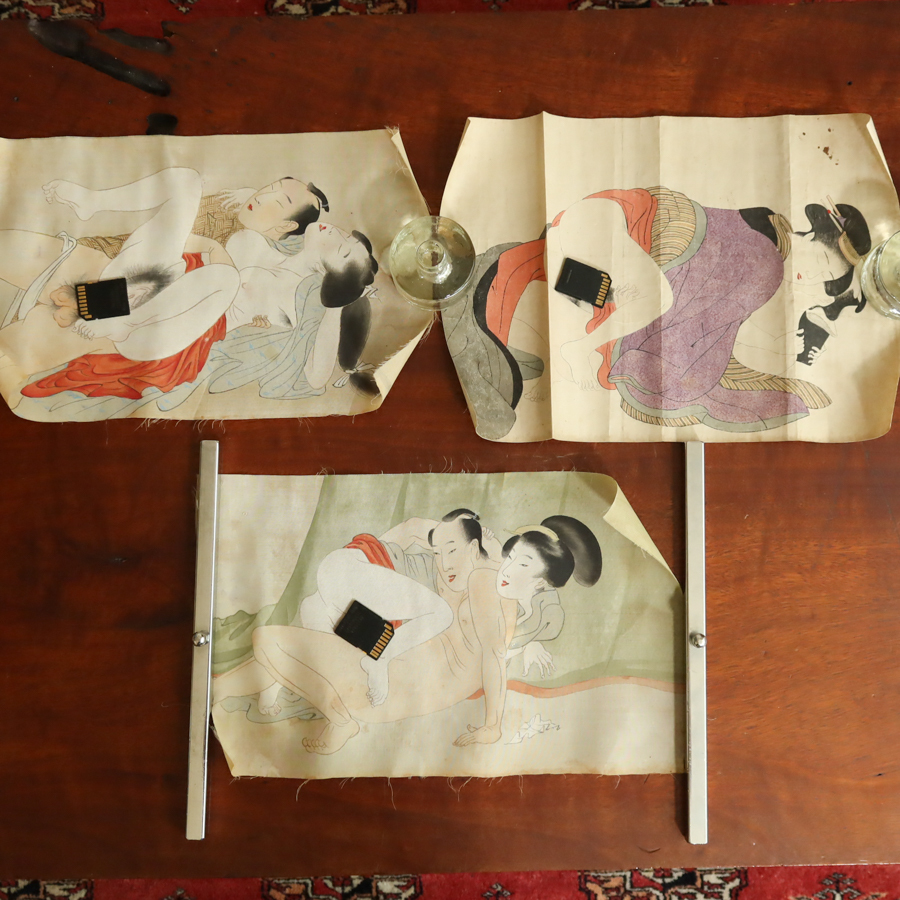 肉筆春画 37×45cm 絹本 ☆まくり 春画 枕絵 秘画 春宮画 わじる