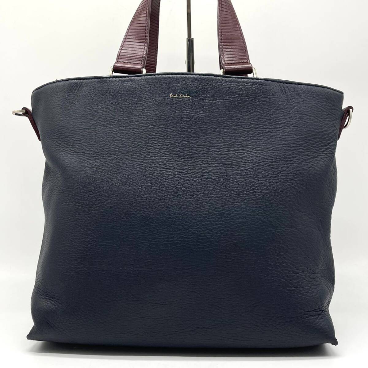 1円〜美品【入手困難/A4収納可】Paul Smith ポールスミス トートバッグ ビジネス レザー 本革 シボ ハンド 通勤 ブリーフケース メンズ 紺の画像2