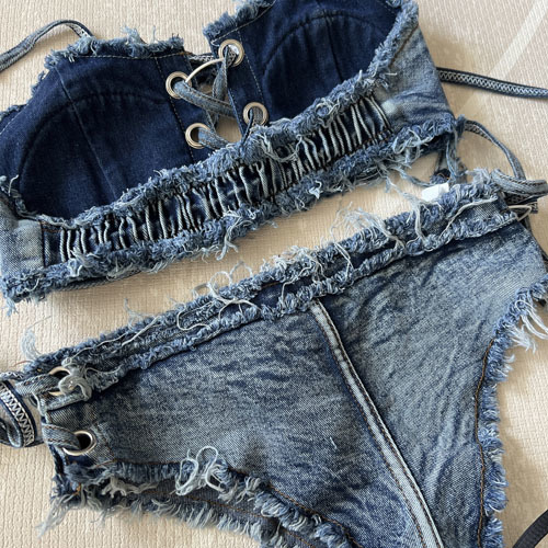  lady's swimsuit S Denim bikini short pants 2 point set sexy costume sea pool te-to. industry travel halter-neck resort man uke