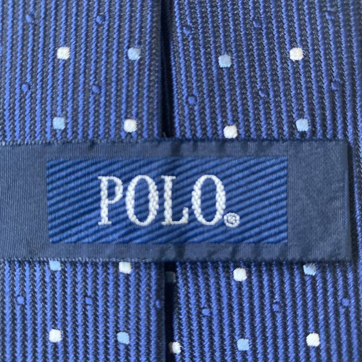 ネクタイ POLO シルク　日本製　ドット柄　ネイビー　ヴィンテージ　シンプル　スーツ　ビジネス　カジュアル　即決