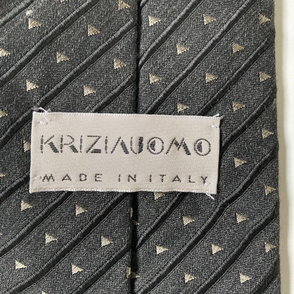 ネクタイ KRIZIAUOMO イタリア製メンズブラック　スクエア柄　ヴィンテージ品　シルク/ウール　即決