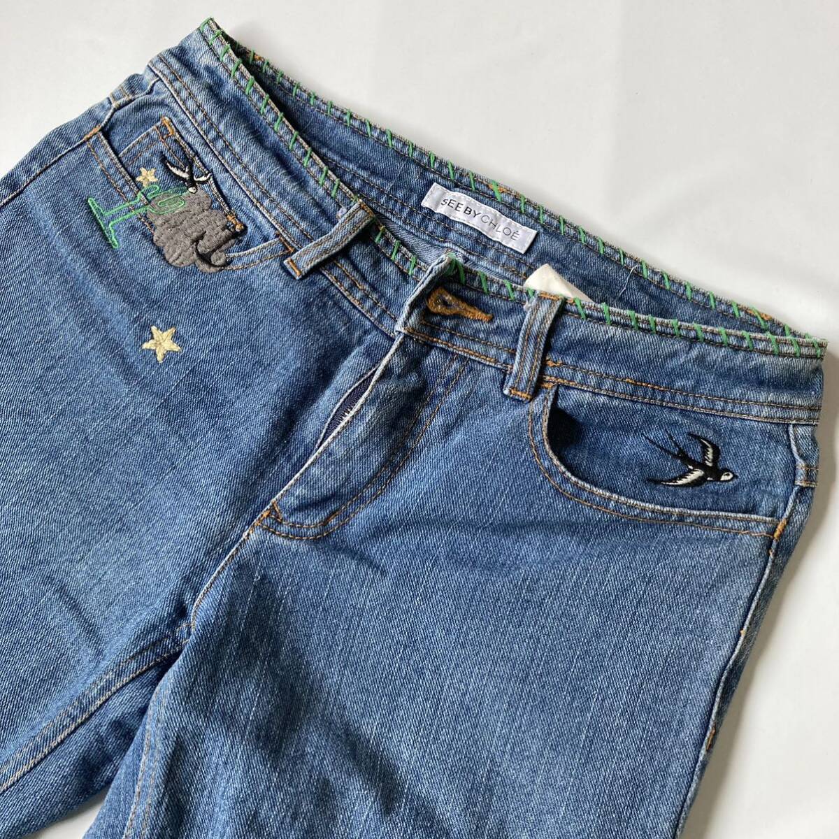  джинсы    женский 　See by Chloe'  размер  26  вышивание   фешенебельный ...　 штука  ...　 винтажный   товар 　... молния 　...　 на улице  　  блиц-цена 