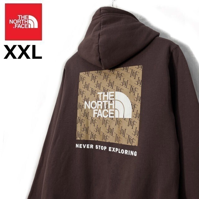 1円～!売切!【正規新品】THE NORTH FACE BOX NSE PULLOVER HOODIE パーカー US限定 ボックスロゴ 裏起毛 グラフィック(XXL)茶 181130-30_画像1