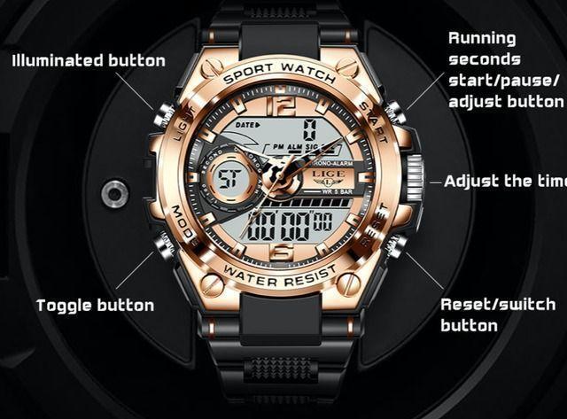 c21 箱付き LIGE 高級感 ゴールド デジタルメンズ 腕時計 813_画像6