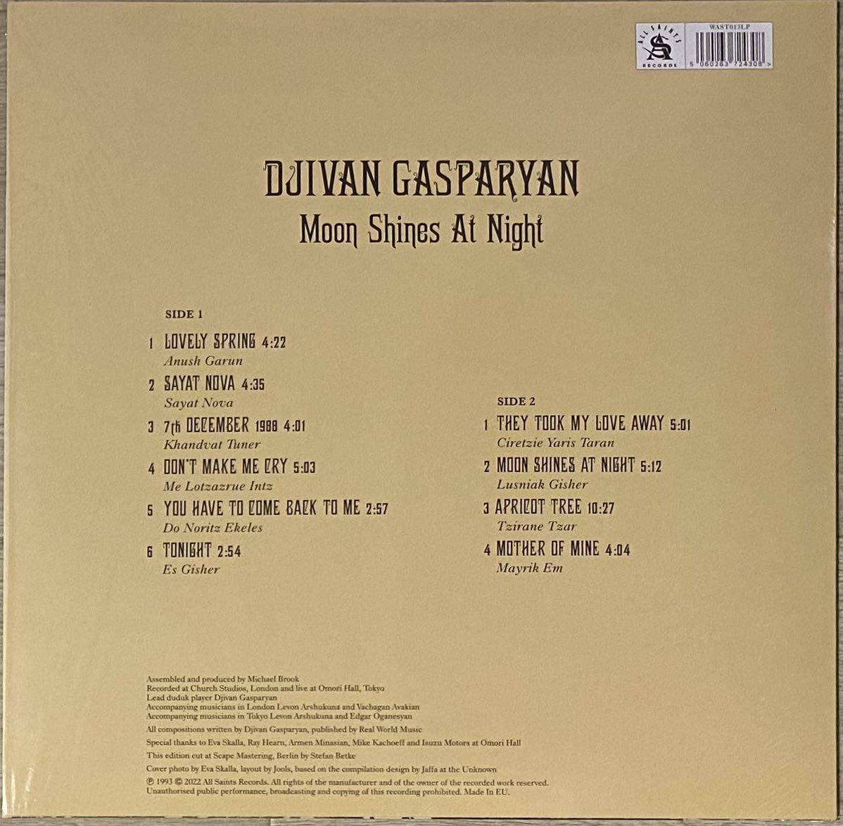 即決！アルメニア・ドゥドゥク・民族音楽 / DLカード付 / Djivan Gasparyan - Moon Shines At Night / All Saints Records - WAST013LP_画像2