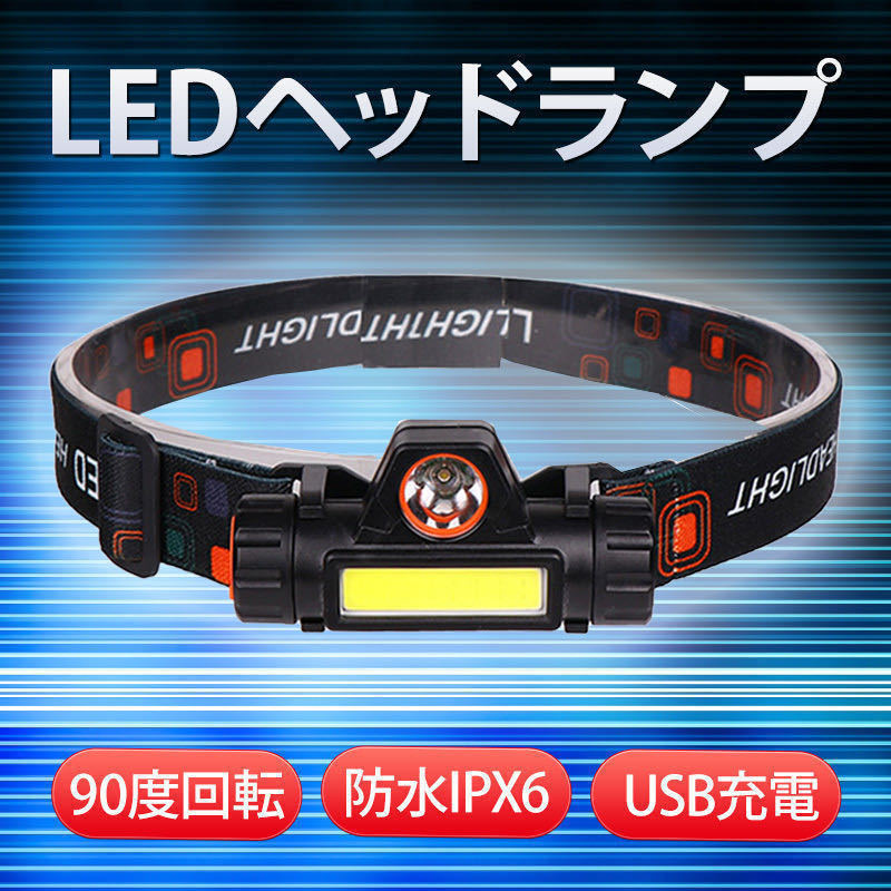 LEDヘッドランプ ヘッドライト USB充電式 IPX6防水 アウトドア キャンプ 登山 夜釣り ウォーキング 夜間作業 防災グッズ 充電ケーブル付き_画像1