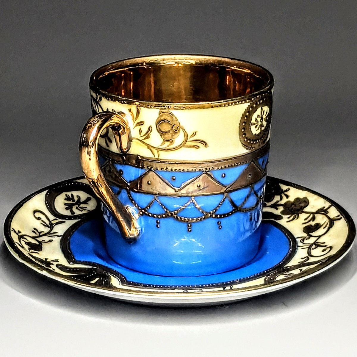  Old Nippon gold . on . pattern map Galland equipment ornament turquoise blue cabinet cup & saucer 