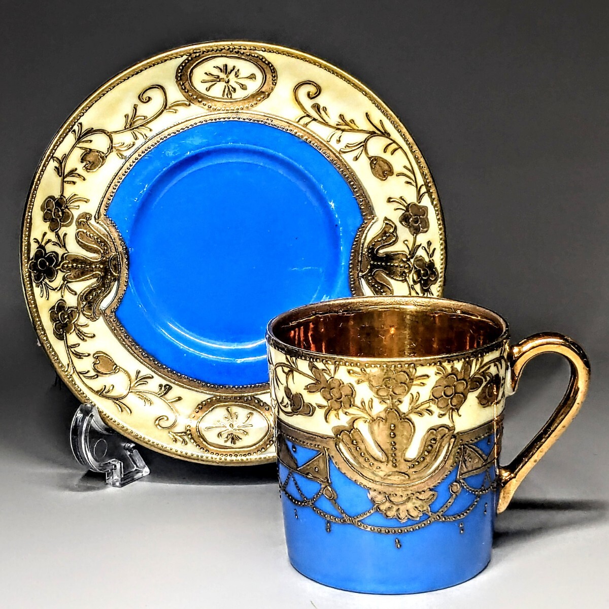  Old Nippon gold . on . pattern map Galland equipment ornament turquoise blue cabinet cup & saucer 