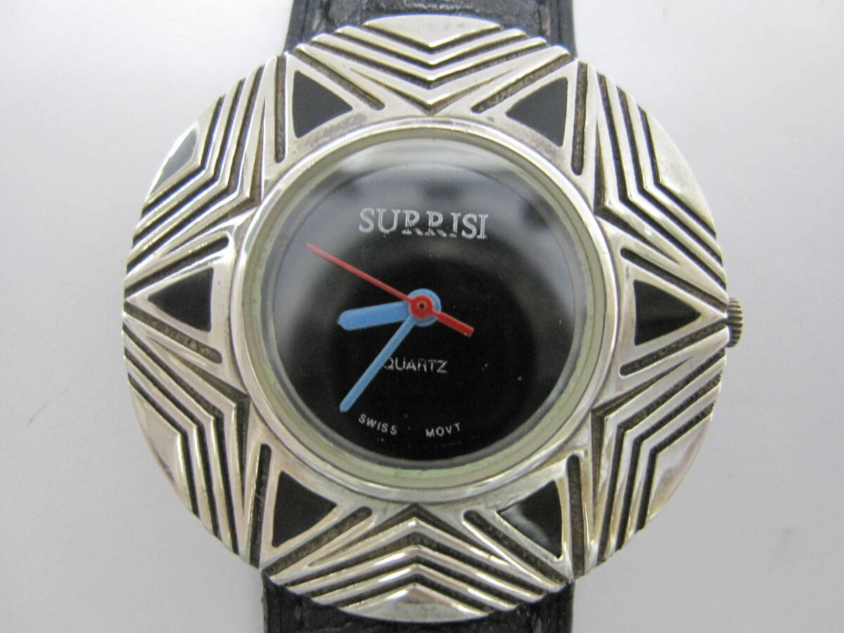 【YT-TC37-2】SURRISI 925.SILVER、925.STERLING SILVER 3針QZ 黒文字盤 SURRISI.2000 SILVER×SS 稼働品_画像2