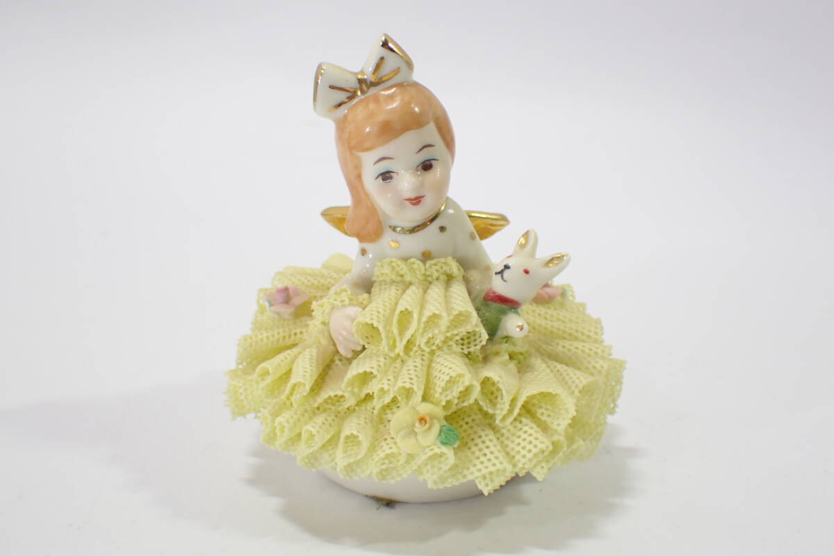 83614 Irish Dresden Angel Doll アイリッシュ ドレスデン エンジェルドール 陶器 レース 人形 置物 ビンテージの画像1